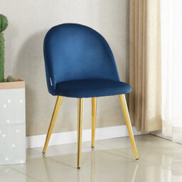 Life Interiors Single Royal Blue Lucia Ergonomic Velvet Dining Chair With Gold Metal Legs, Modern Upholstered Accent Chair - thumbnail 2