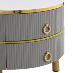 Btm 2-In-1 Mdf Round Coffee Table, Glossy White Marble Top, 2 Drawers, White & Grey, Living Room Set - thumbnail 9
