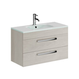 Plum&clay Novela Light Wood Wall Hung Vanity Unit With Glass Basin Bathroom Furniture (W)800mm - thumbnail 1