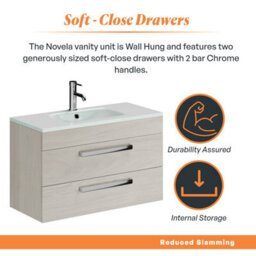 Plum&clay Novela Light Wood Wall Hung Vanity Unit With Glass Basin Bathroom Furniture (W)800mm - thumbnail 3