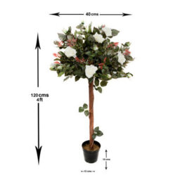 GreenBrokers Artificial White Rose Tree 30 Flowers 120Cm/4Ft - thumbnail 2