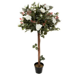 GreenBrokers Artificial White Rose Tree 30 Flowers 120Cm/4Ft