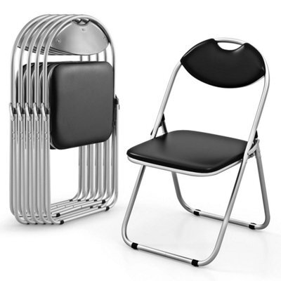 Set Of 6 Folding Chairs With Padded Seat U Shaped Frame Dining Chairs - image 1