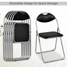 Set Of 6 Folding Chairs With Padded Seat U Shaped Frame Dining Chairs - thumbnail 6