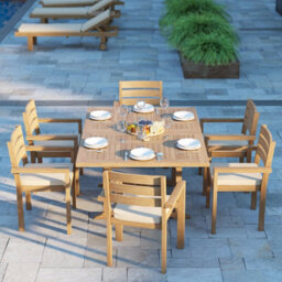 Eterna Padstow Teak Garden Outdoor Dining Table & 6 Seat Chair Set - With Black Cushions