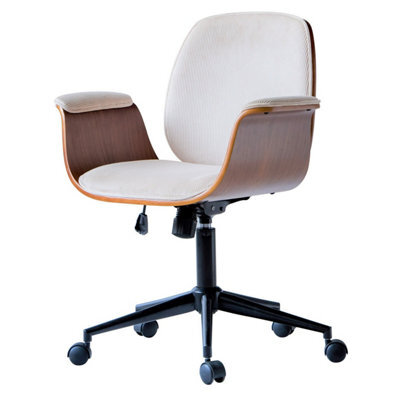 Nordlys Wood And Beige Corduroy Adjustable Office Chair Modern Design Style Bedroom - image 1