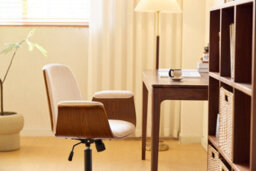 Nordlys Wood And Beige Corduroy Adjustable Office Chair Modern Design Style Bedroom - thumbnail 5