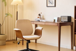 Nordlys Wood And Beige Corduroy Adjustable Office Chair Modern Design Style Bedroom - thumbnail 4