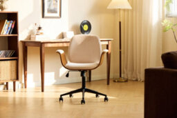 Nordlys Wood And Beige Corduroy Adjustable Office Chair Modern Design Style Bedroom - thumbnail 3