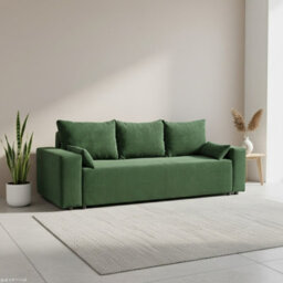 Sofa Bed With Storage  Wooden Legs Polyurethane Foam Wave Springs Upholstered Living Room Sofa Green - thumbnail 1
