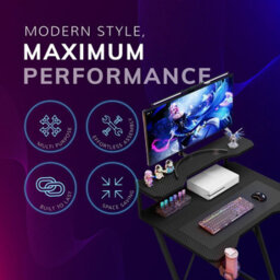 House Of Home Gaming Desk With Monitor Stand Carbon Fibre Top Black 80Cm - thumbnail 7