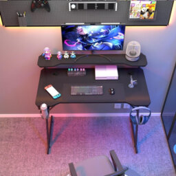 House Of Home Gaming Desk With Monitor Stand Carbon Fibre Top Black 80Cm - thumbnail 6