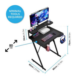 House Of Home Gaming Desk With Monitor Stand Carbon Fibre Top Black 80Cm - thumbnail 2