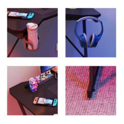 House Of Home Gaming Desk With Monitor Stand Carbon Fibre Top Black 80Cm - thumbnail 8