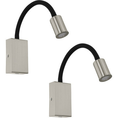 Modern 2 Pack Satin Nickel Led Wall Lights In Black Steel And Plastic - image 1