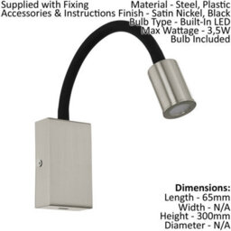 Modern 2 Pack Satin Nickel Led Wall Lights In Black Steel And Plastic - thumbnail 2