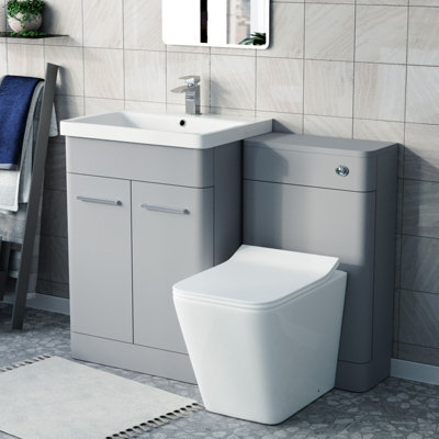 Nes Home Matte Grey 600mm Freestanding Vanity Wc Unit & Square Toilet - image 1