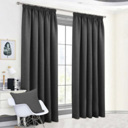 Aspire Homeware Grey Plain Blackout Curtains Room Darkening Pencil Pleat Curtain Pair (W) 168Cm X (D)228Cm With Tie Back Pair - thumbnail 8