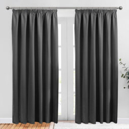 Aspire Homeware Grey Plain Blackout Curtains Room Darkening Pencil Pleat Curtain Pair (W) 168Cm X (D)228Cm With Tie Back Pair - thumbnail 1