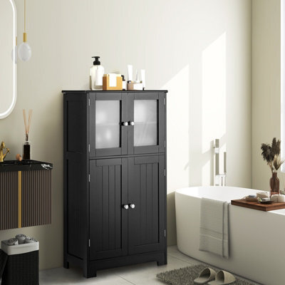 Costway Bathroom Floor Cabinet Freestanding Storage Cupboard W/ 2 Tempered Glass Doors - image 1