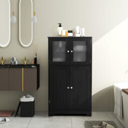 Costway Bathroom Floor Cabinet Freestanding Storage Cupboard W/ 2 Tempered Glass Doors - thumbnail 3