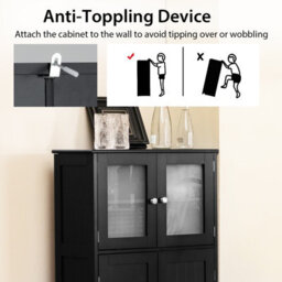 Costway Bathroom Floor Cabinet Freestanding Storage Cupboard W/ 2 Tempered Glass Doors - thumbnail 7