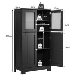 Costway Bathroom Floor Cabinet Freestanding Storage Cupboard W/ 2 Tempered Glass Doors - thumbnail 2