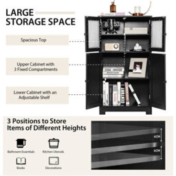 Costway Bathroom Floor Cabinet Freestanding Storage Cupboard W/ 2 Tempered Glass Doors - thumbnail 6