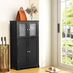 Costway Bathroom Floor Cabinet Freestanding Storage Cupboard W/ 2 Tempered Glass Doors - thumbnail 5