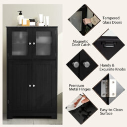 Costway Bathroom Floor Cabinet Freestanding Storage Cupboard W/ 2 Tempered Glass Doors - thumbnail 8