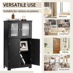 Costway Bathroom Floor Cabinet Freestanding Storage Cupboard W/ 2 Tempered Glass Doors - thumbnail 9