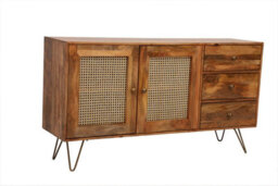 Buttercup Farm Nyack Large Sideboard - Mango Wood/iron - L40 X W145 X H80 Cm - Light Brown With Natural Rattan - Assembly Required