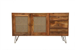 Buttercup Farm Nyack Large Sideboard - Mango Wood/iron - L40 X W145 X H80 Cm - Light Brown With Natural Rattan - Assembly Required - thumbnail 2
