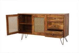 Buttercup Farm Nyack Large Sideboard - Mango Wood/iron - L40 X W145 X H80 Cm - Light Brown With Natural Rattan - Assembly Required - thumbnail 4