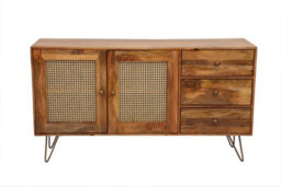 Buttercup Farm Nyack Large Sideboard - Mango Wood/iron - L40 X W145 X H80 Cm - Light Brown With Natural Rattan - Assembly Required - thumbnail 3