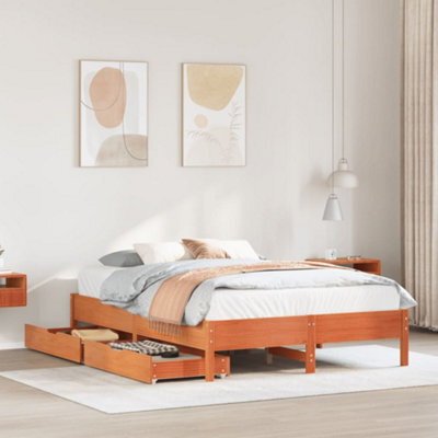 Berkfield Bed Frame Without Mattress Wax Brown 150X200 Cm King Size Solid Wood Pine - image 1