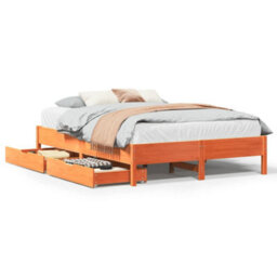 Berkfield Bed Frame Without Mattress Wax Brown 150X200 Cm King Size Solid Wood Pine - thumbnail 2