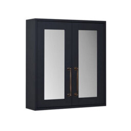 Homestylestore 600 X 650mm Black Grey Wall Mounted Mirrored Door Bathroom Cabinet And Aged Bronze Classic T Bar Handles