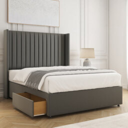 Bsspoke Manhattans Divan Bed Grey Plush Velvet 54Inch Wingedback Headboard & 2 Drawers Footend & Mattress In All Sizes - thumbnail 1
