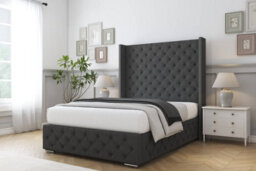 "Sloomy Arundel Graphite Dumfries Bed Frame With Mattress With 50""  Upholstered Wingback Headboard 4' Small Double" - thumbnail 2