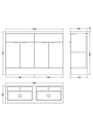 Hudson Reed Fusion Floor Standing 4-Door Vanity & Double Polymarble Basin, Vanity Unit With Basin, Bleached Oak, 1200mm - thumbnail 3