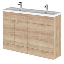 Hudson Reed Fusion Floor Standing 4-Door Vanity & Double Polymarble Basin, Vanity Unit With Basin, Bleached Oak, 1200mm - thumbnail 1