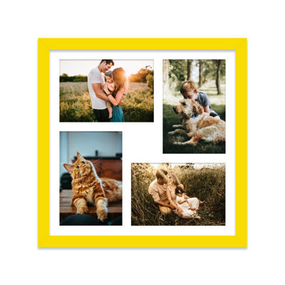 12X12 Inch 4 Opening Photo Collage Frame, Display Four 6X4 Inch Photos, Multi Aperture Family Picture Frame, Yellow - image 1