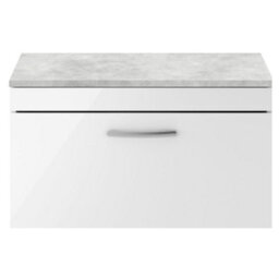 Balterley Millwich Contemporary 1 Drawer Wall Hung Vanity Unit With Laminate Black Galaxy Granite Worktop, Gloss White, 800mm - thumbnail 1