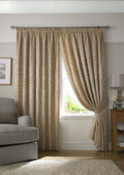 Luxury Living Tivoli Pencil Pleat Taped Top Curtains Latte