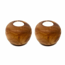 Verano Spanish Ceramics Olive Wood Natural Grained Home Décor Set Of 2 Rustic Tea Light Balls (H) 8.5Cm