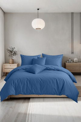 Plain Dyed Easy Care Polycotton Duvet Cover And Pillowcase/s Set Bed Linen Mid Blue - image 1