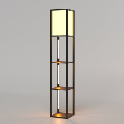 Costway Modern Floor Lamp With Shelves Wood Shelf Lamp W/ 3 Led Strips
