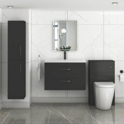 Royal Bathrooms Turin 800mm Wall Hung Vanity Unit Matt Black 2 Drawer Mid-Edge Basin With Matt Black Handles - thumbnail 4