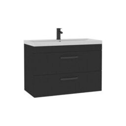 Royal Bathrooms Turin 800mm Wall Hung Vanity Unit Matt Black 2 Drawer Mid-Edge Basin With Matt Black Handles - thumbnail 6